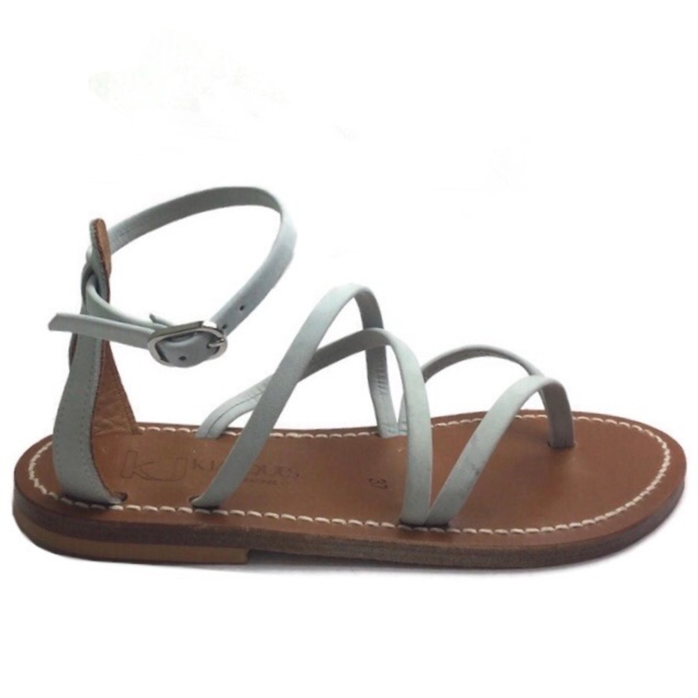 NWT Kjacques Epicure Nubuck Leather Strappy Light Blue Gladiator Sandal Sz 37/6
